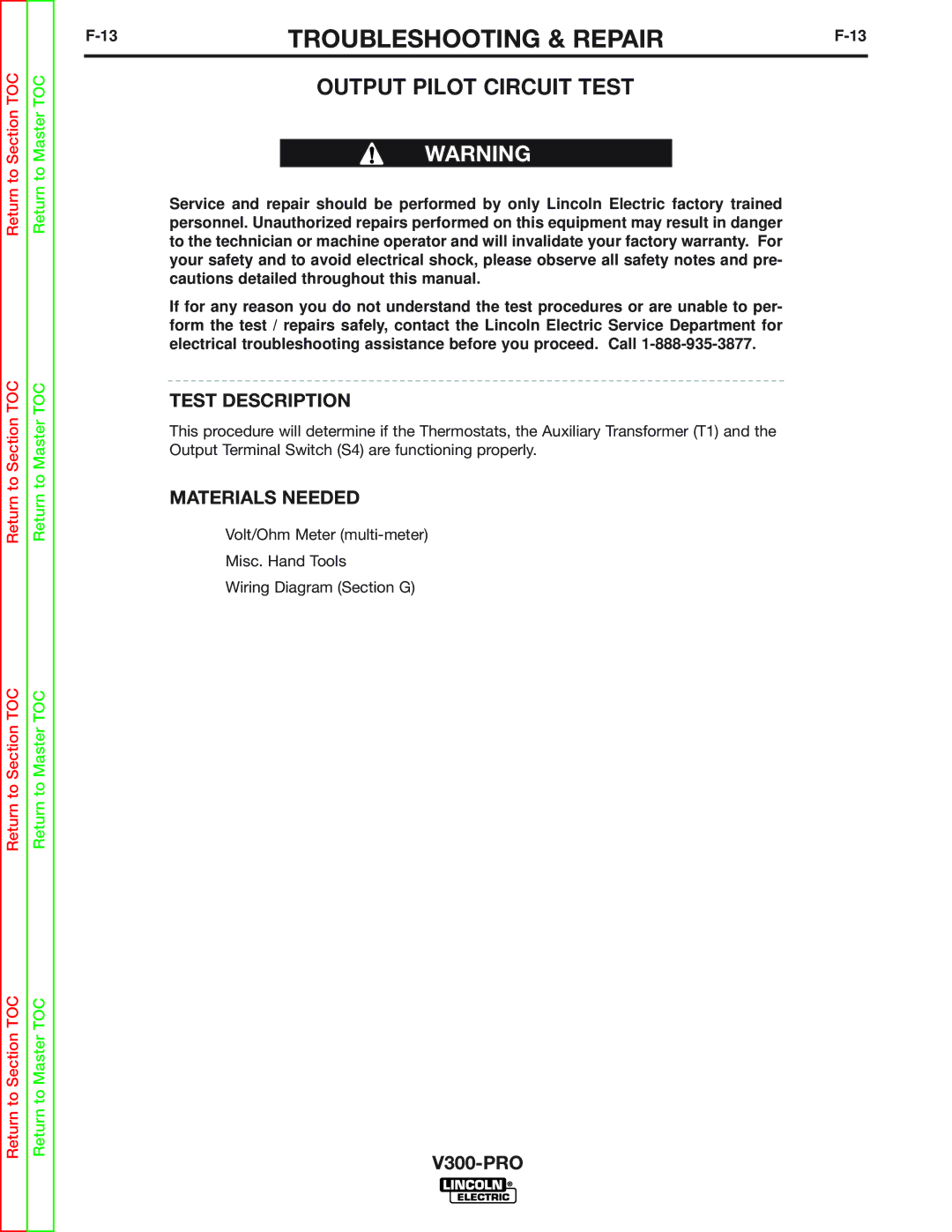 Lincoln Electric SVM105-B service manual Output Pilot Circuit Test 