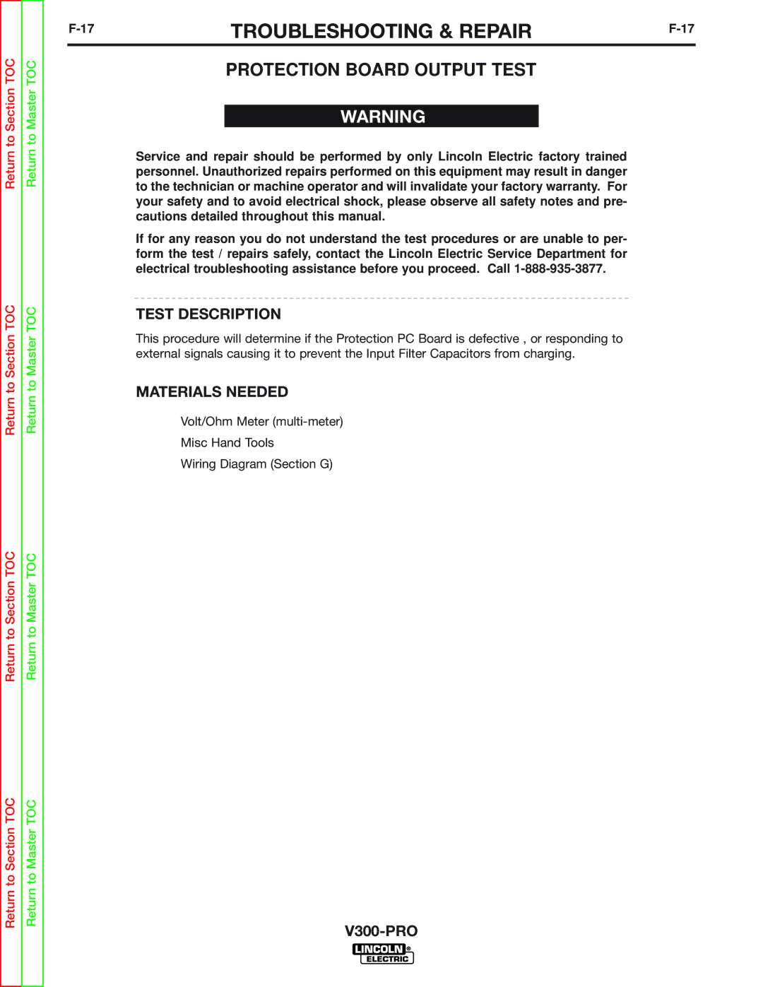 Lincoln Electric SVM105-B service manual Protection Board Output Test 