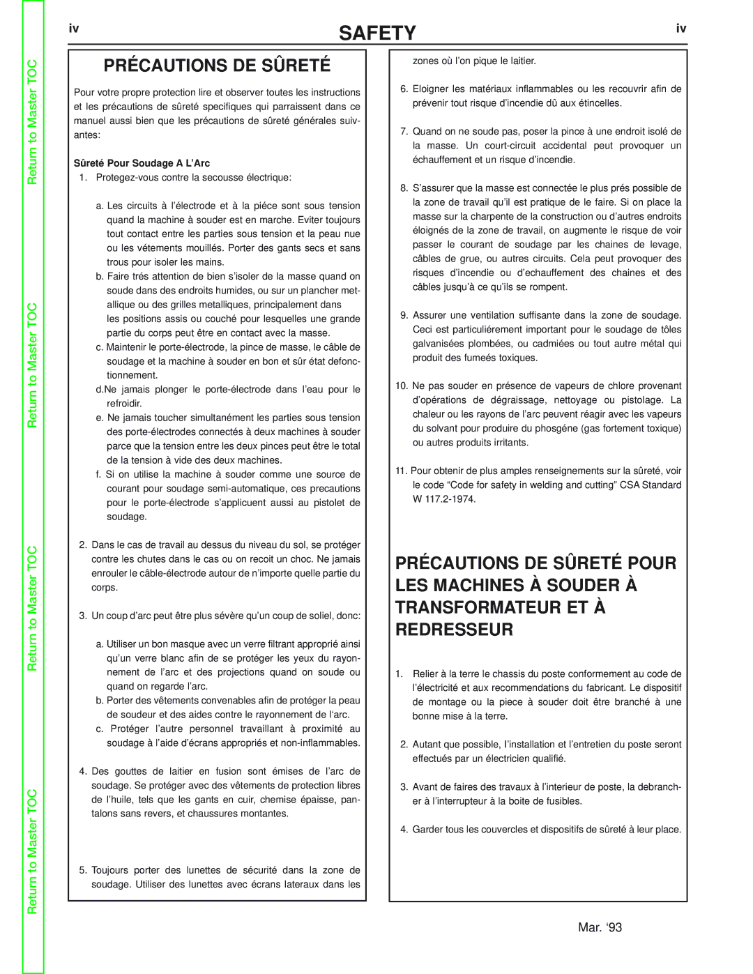 Lincoln Electric SVM105-B service manual Précautions DE Sûreté, Sûreté Pour Soudage a L’Arc 