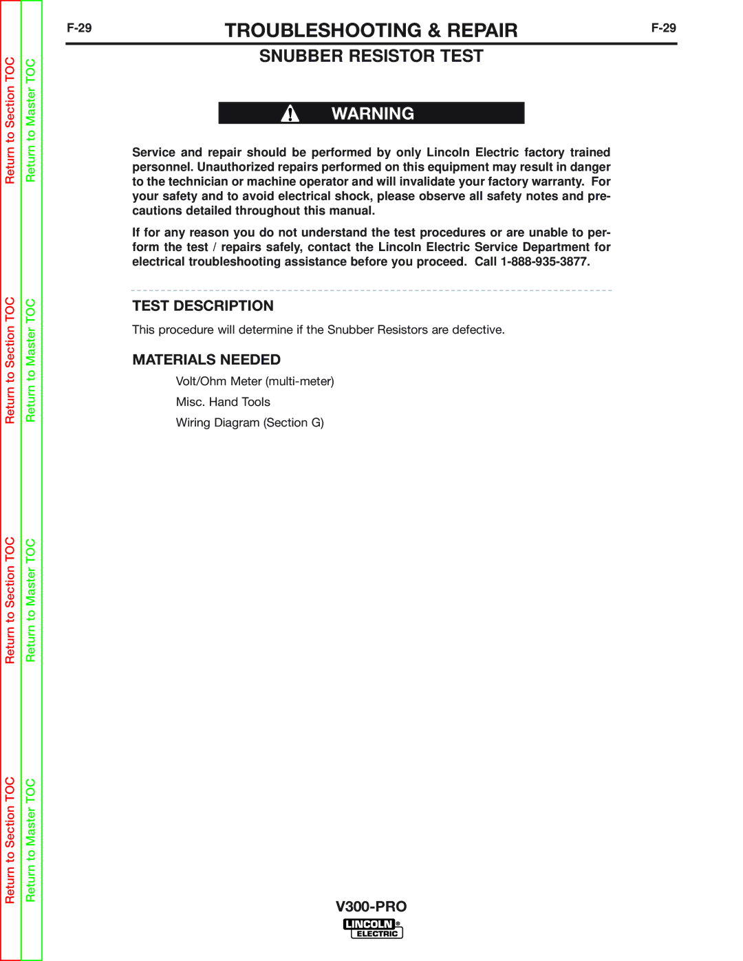 Lincoln Electric SVM105-B service manual Snubber Resistor Test 