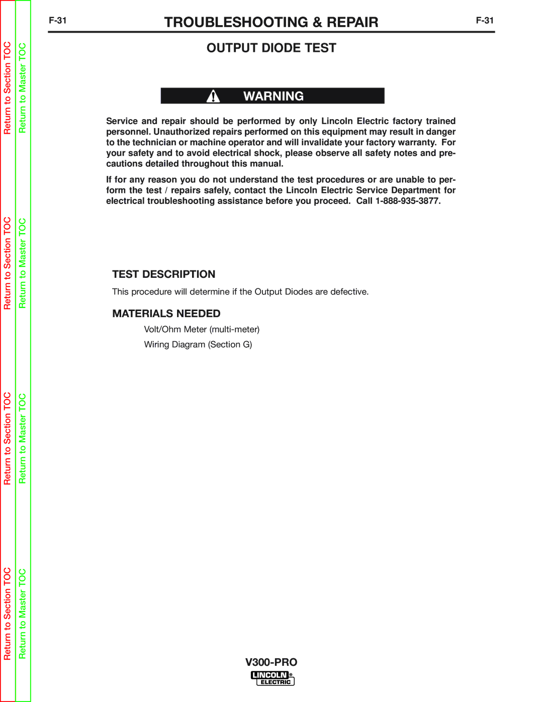 Lincoln Electric SVM105-B service manual Output Diode Test 