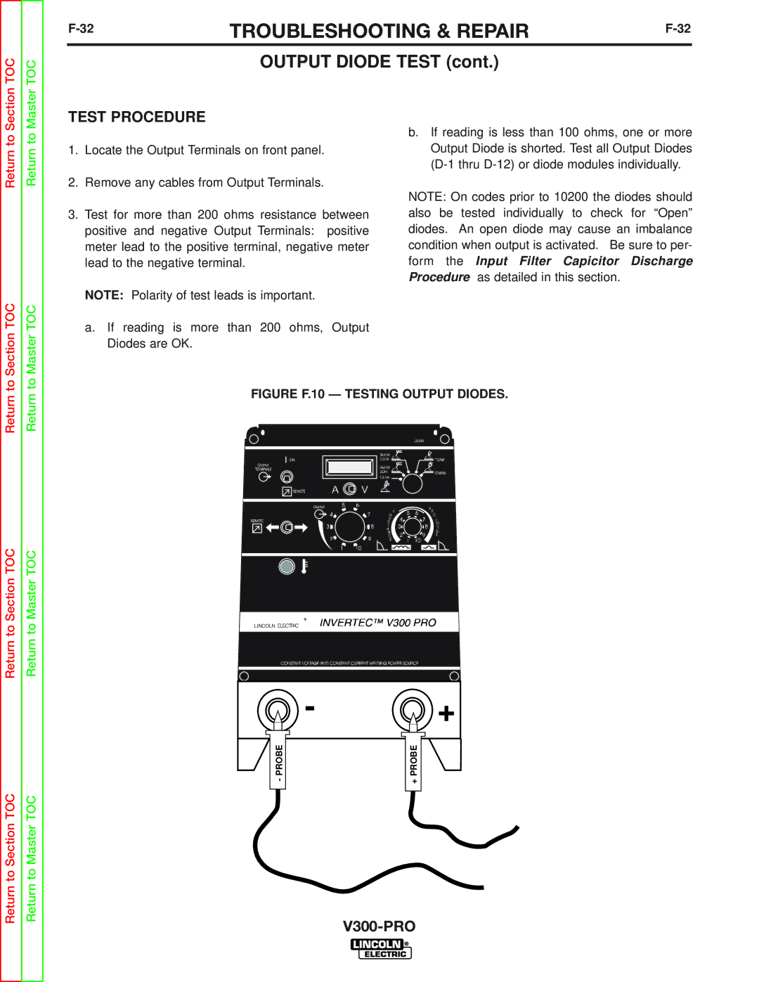 Lincoln Electric SVM105-B service manual Output Diode Test, Test Procedure 