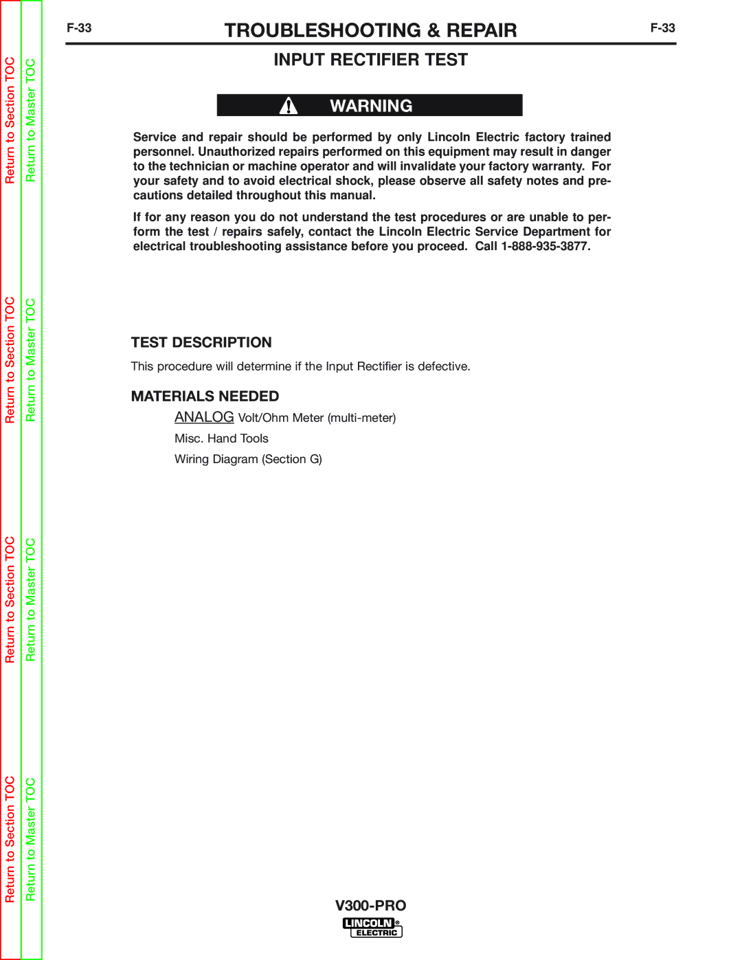 Lincoln Electric SVM105-B service manual Input Rectifier Test 