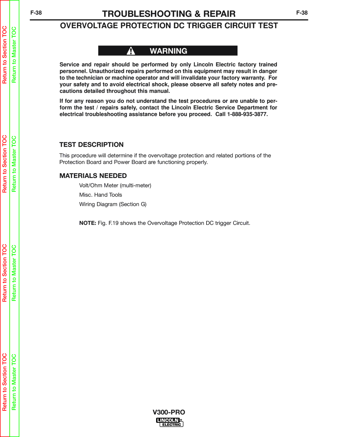 Lincoln Electric SVM105-B service manual Overvoltage Protection DC Trigger Circuit Test 