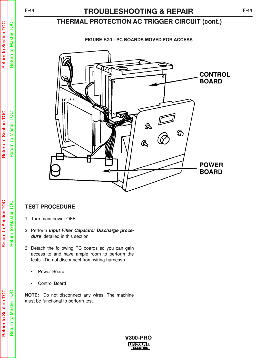 Lincoln Electric SVM105-B service manual Thermal Protection AC Trigger Circuit, Figure F.20 PC Boards Moved for Access 