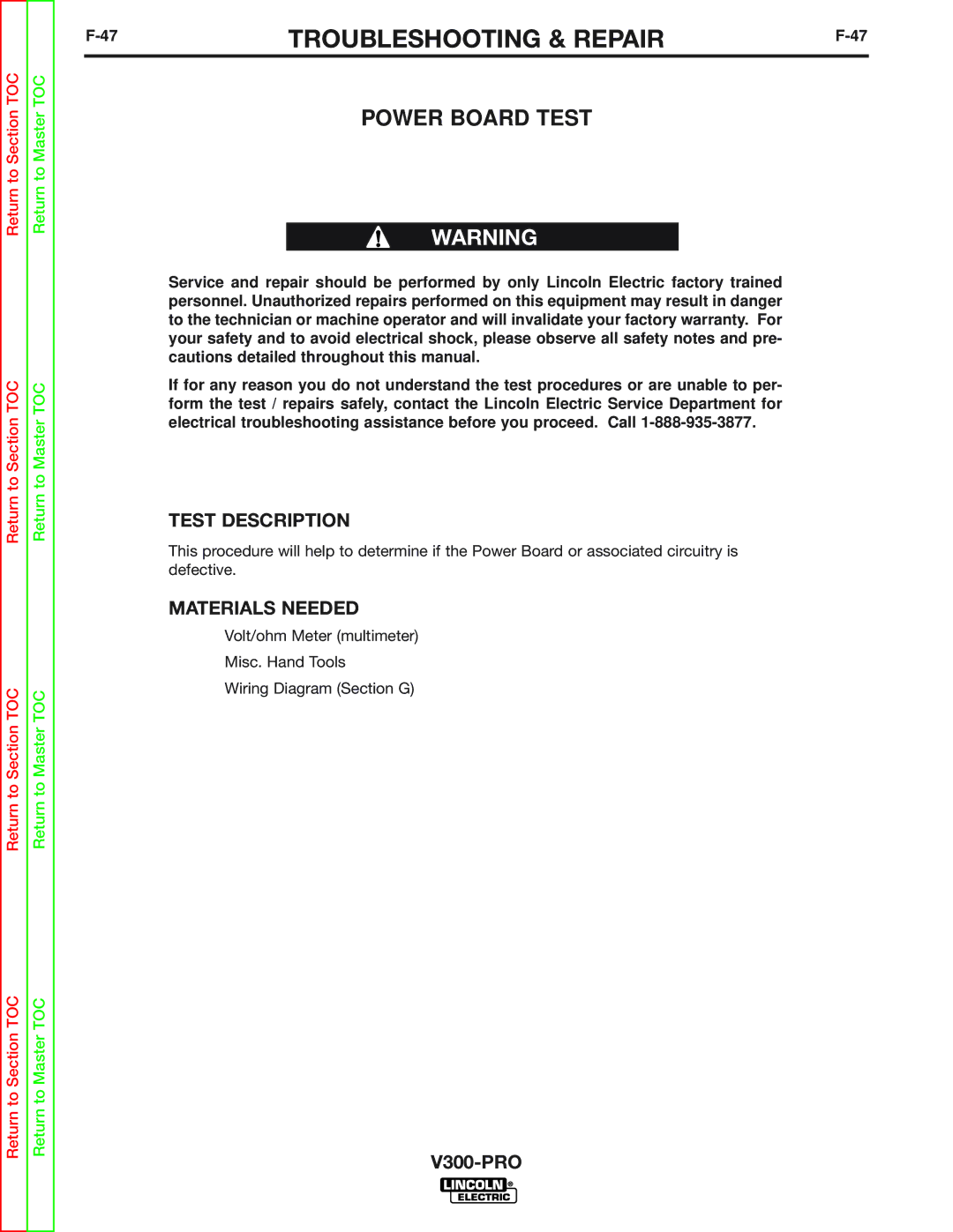 Lincoln Electric SVM105-B service manual Power Board Test 