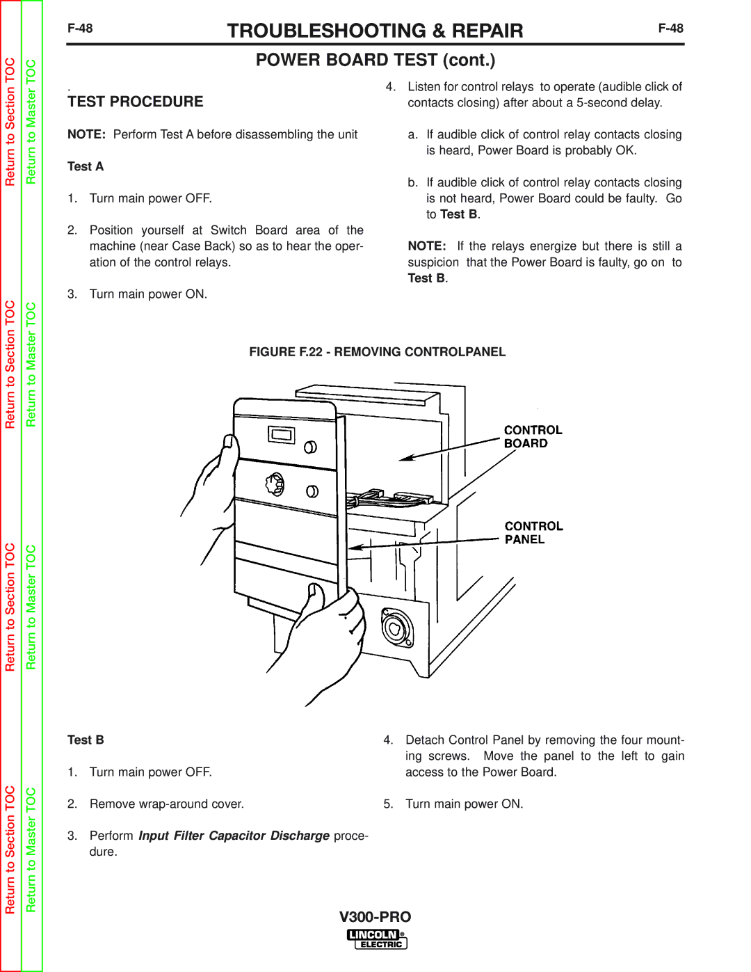 Lincoln Electric SVM105-B service manual Power Board Test, Test a, Test B 