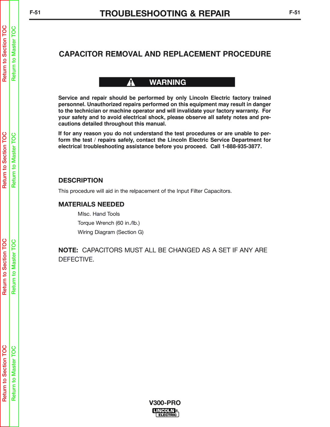 Lincoln Electric SVM105-B service manual Capacitor Removal and Replacement Procedure 