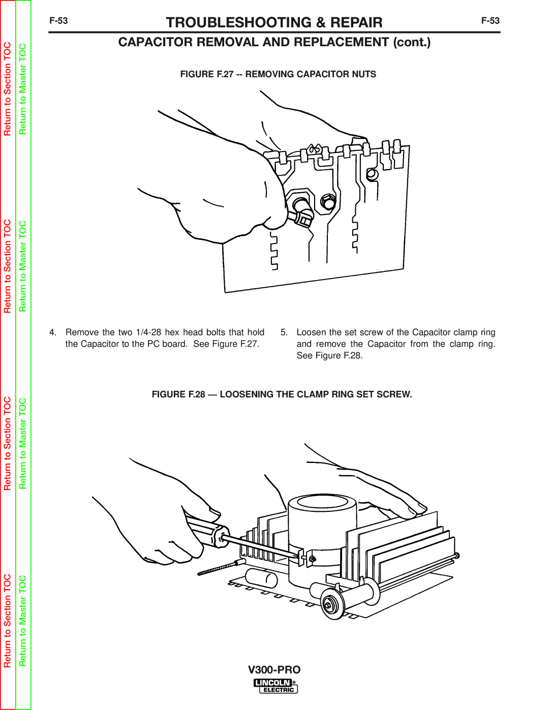 Lincoln Electric SVM105-B service manual Figure F.27 -- Removing Capacitor Nuts 