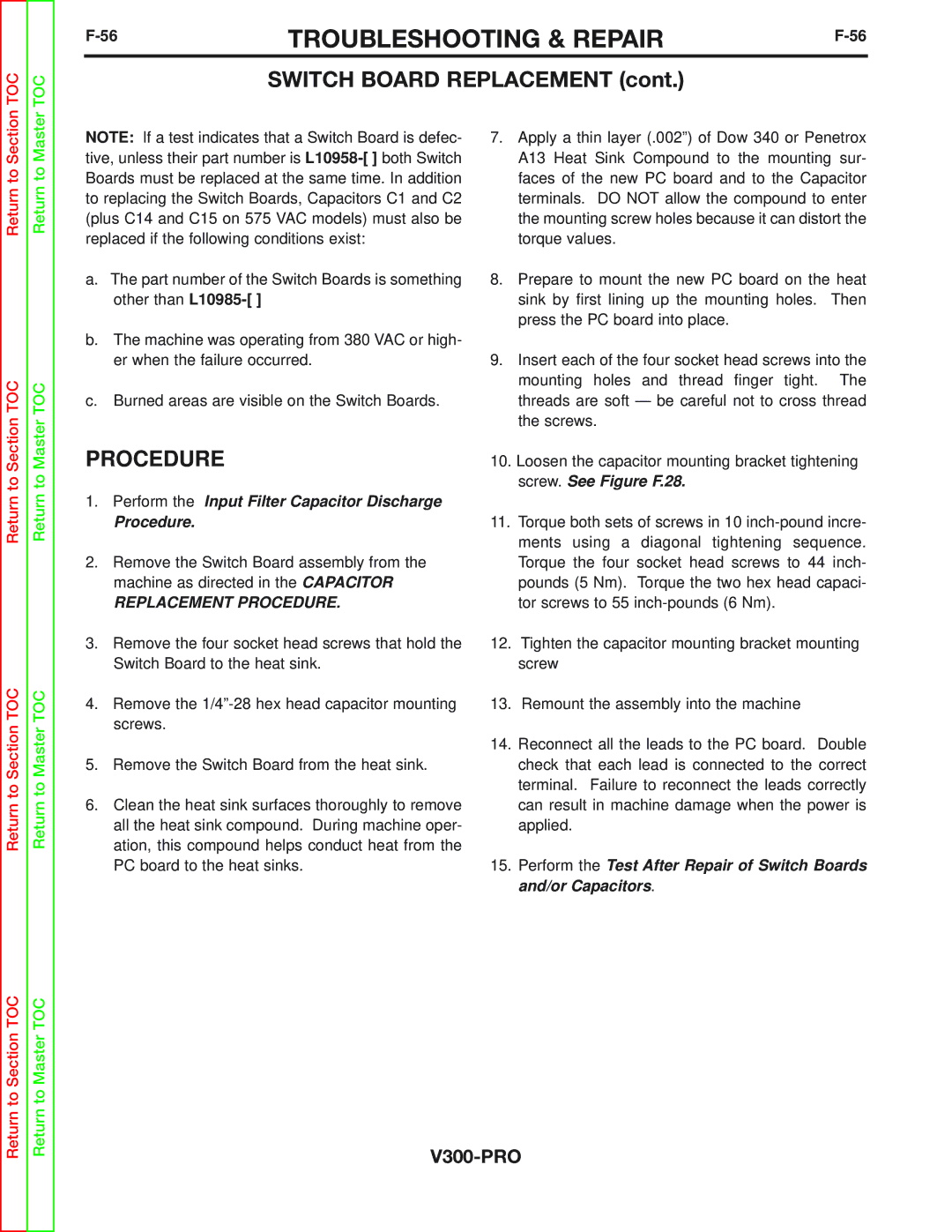 Lincoln Electric SVM105-B service manual Switch Board Replacement, Procedure 