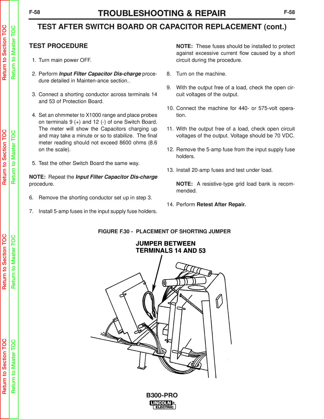 Lincoln Electric SVM105-B service manual Test After Switch Board or Capacitor Replacement, Perform Retest After Repair 