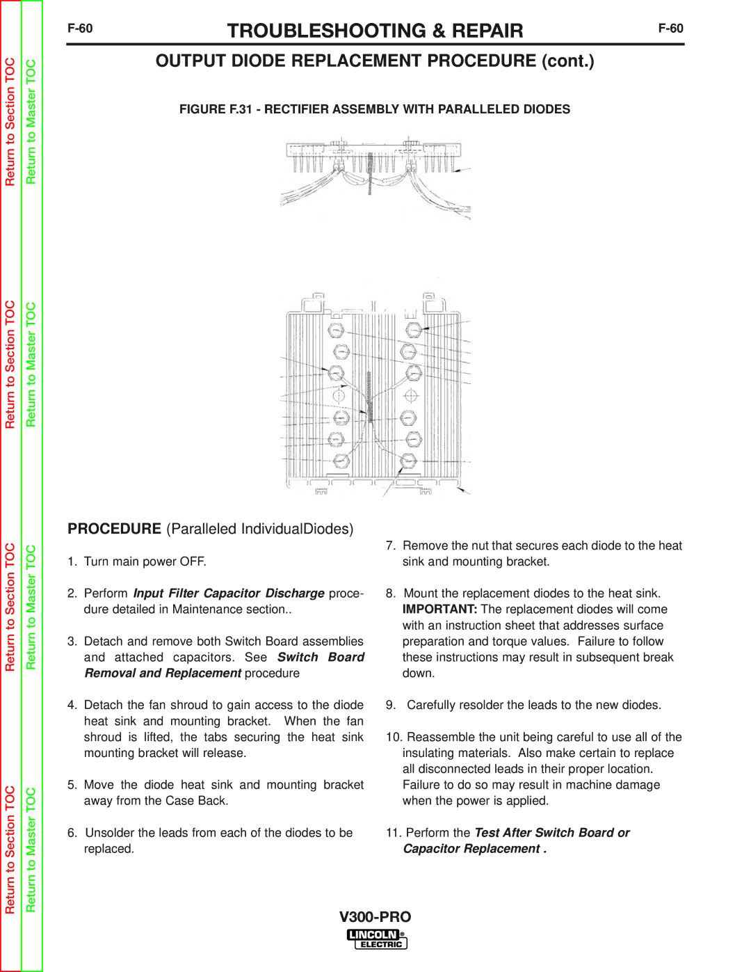 Lincoln Electric SVM105-B service manual Output Diode Replacement Procedure, Procedure Paralleled IndividualDiodes 