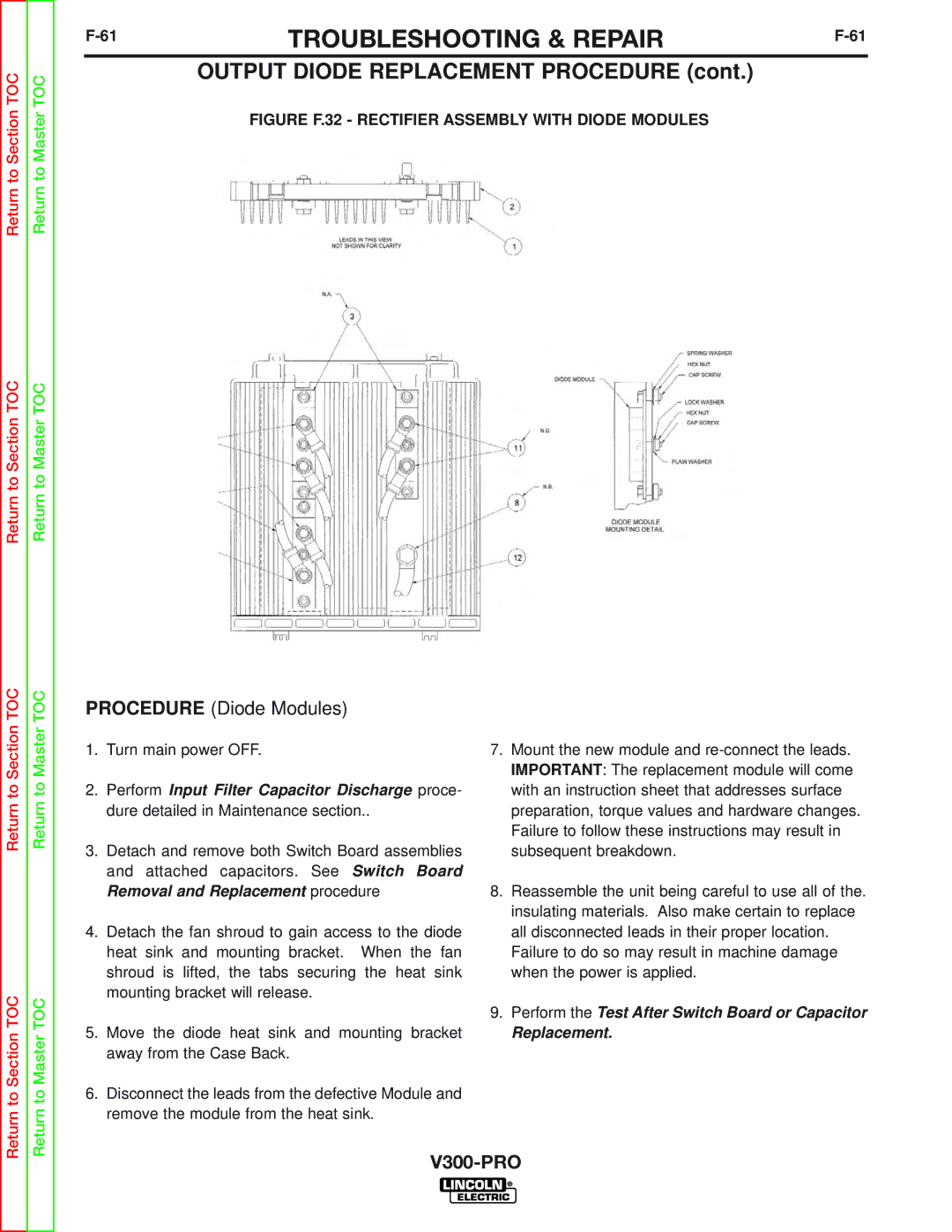 Lincoln Electric SVM105-B service manual 61TROUBLESHOOTING & REPAIRF-61, Procedure Diode Modules 