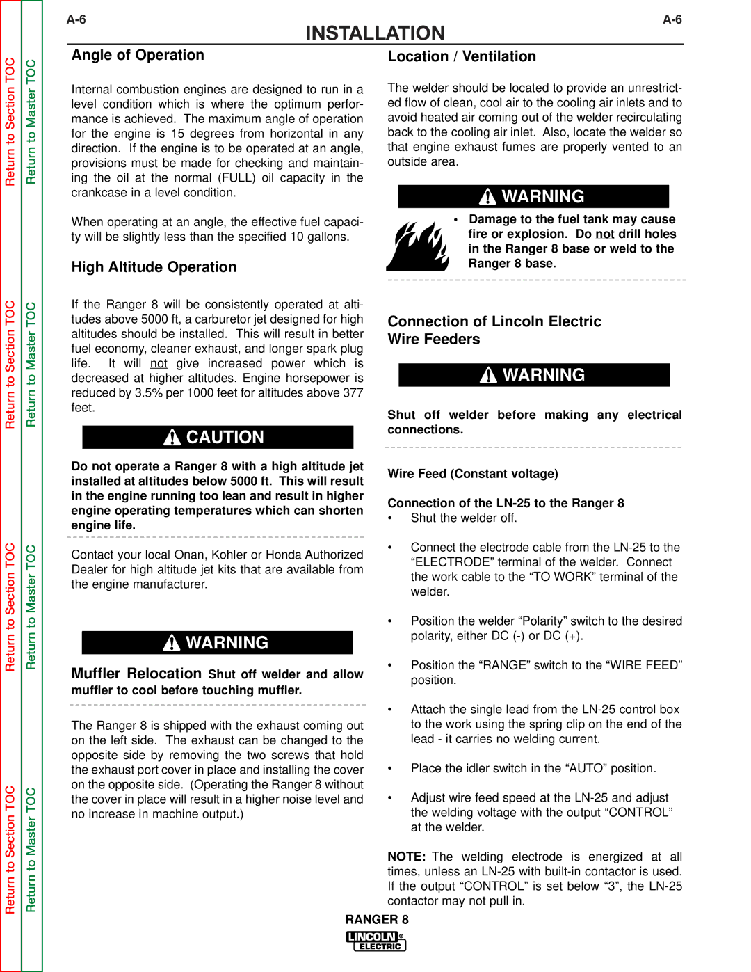 Lincoln Electric SVM107-B service manual Angle of Operation 