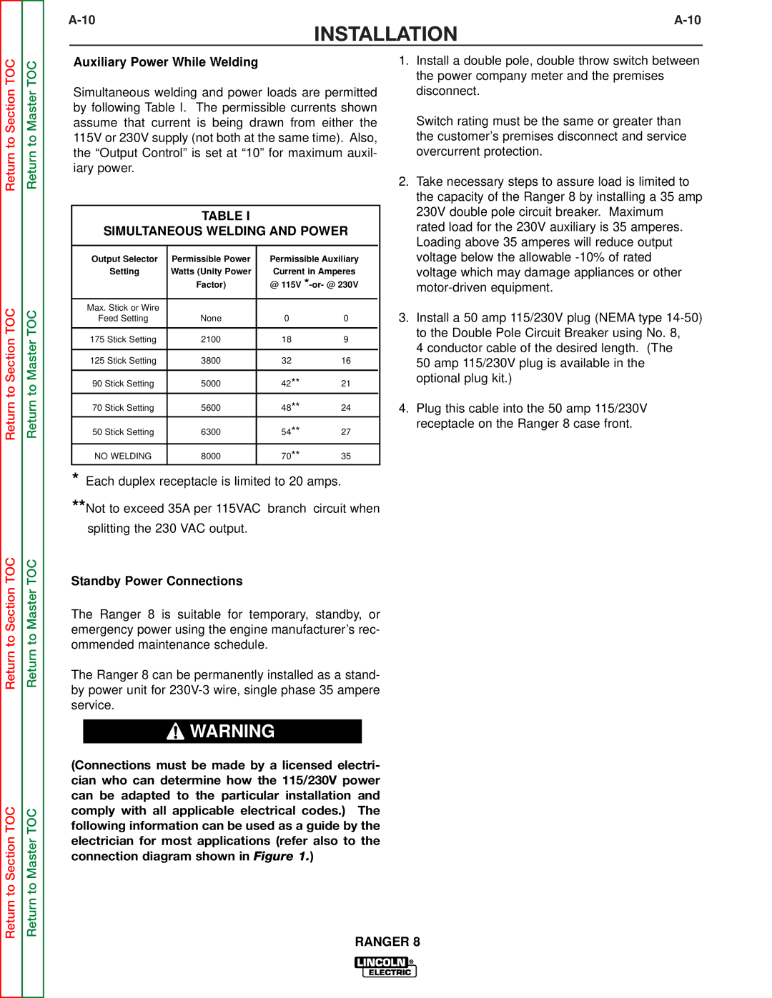 Lincoln Electric SVM107-B service manual Auxiliary Power While Welding, Standby Power Connections 