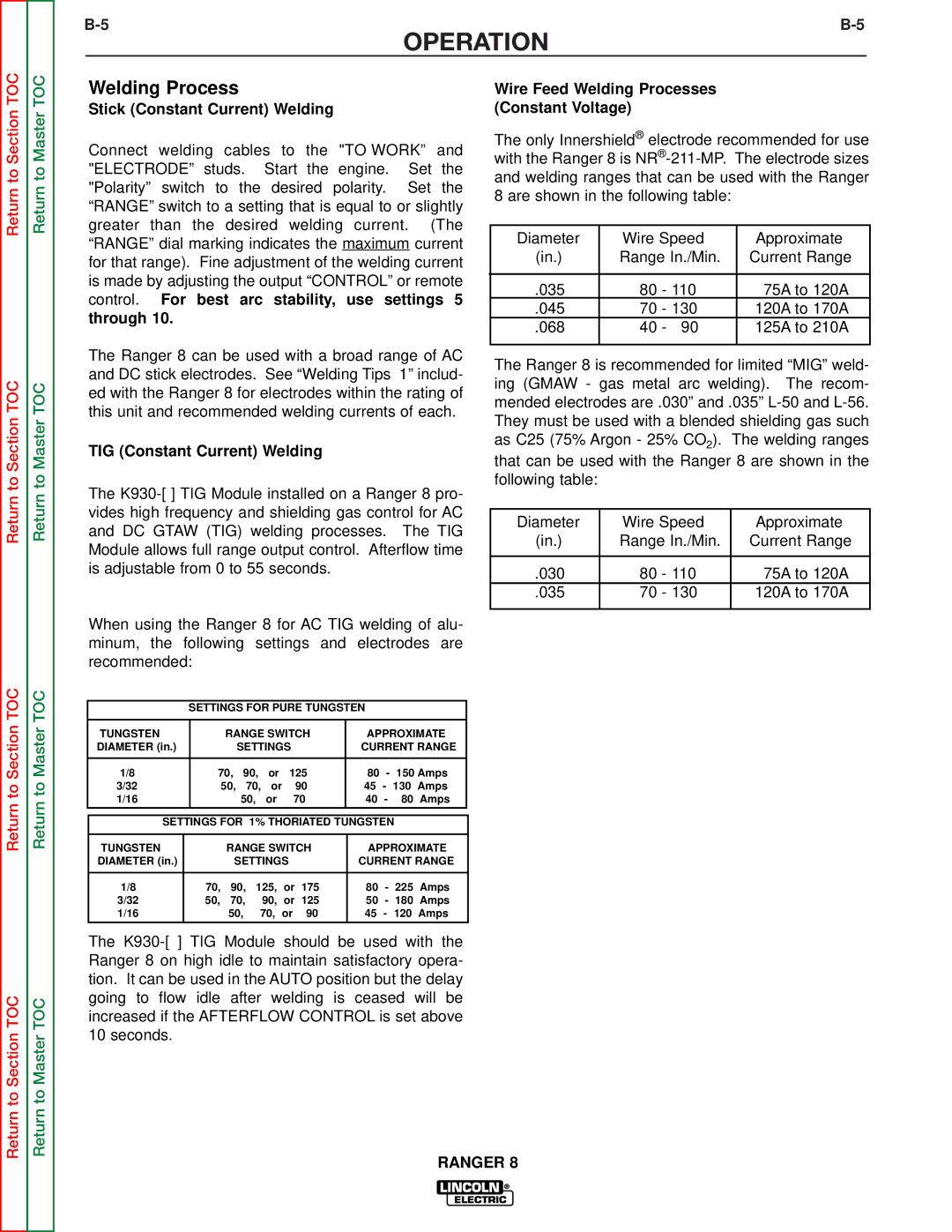 Lincoln Electric SVM107-B service manual Stick Constant Current Welding, TIG Constant Current Welding 