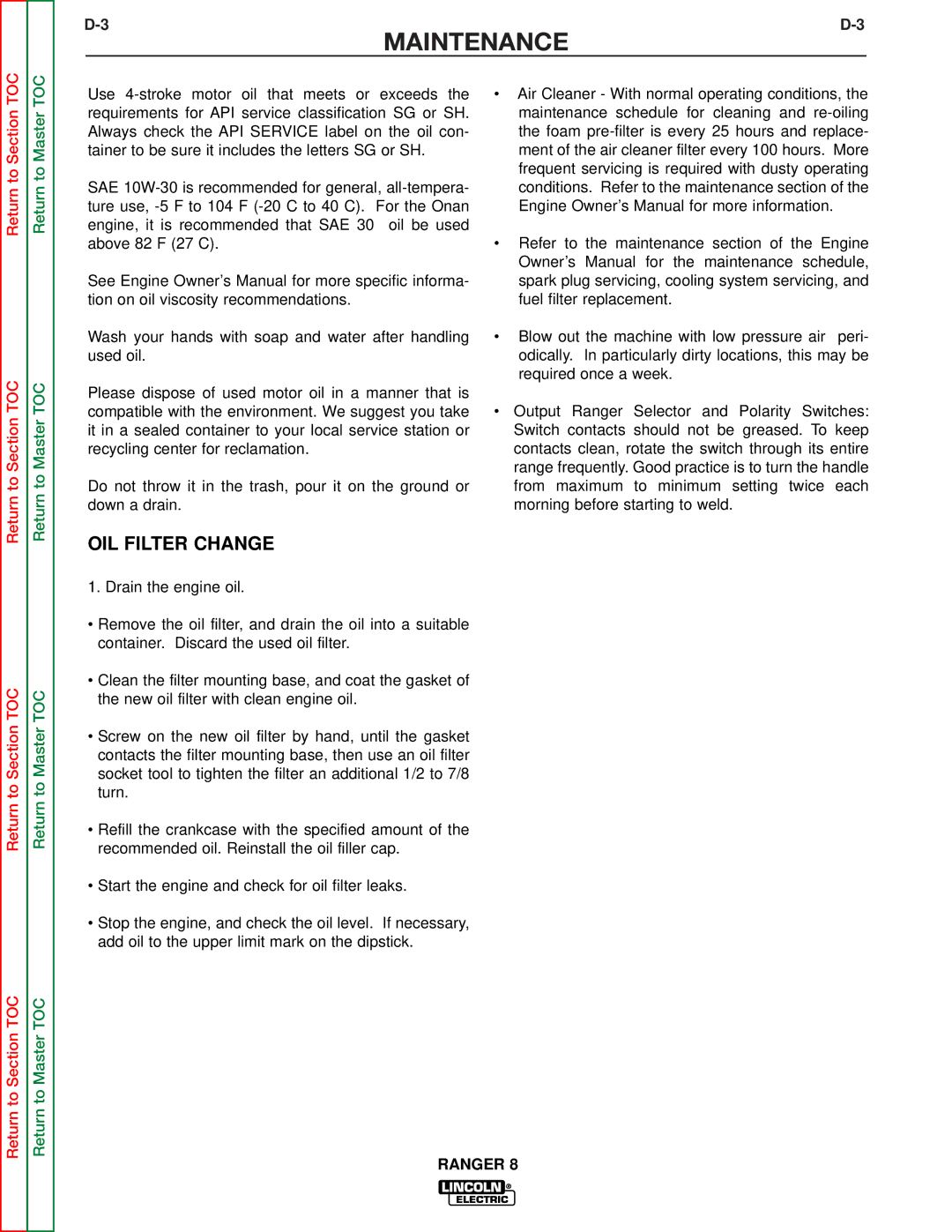 Lincoln Electric SVM107-B service manual OIL Filter Change 