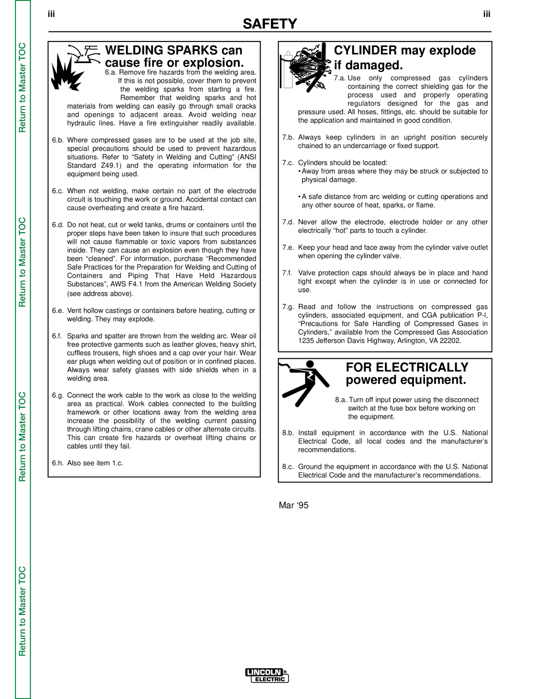 Lincoln Electric SVM107-B service manual Welding Sparks can cause fire or explosion, Iii 