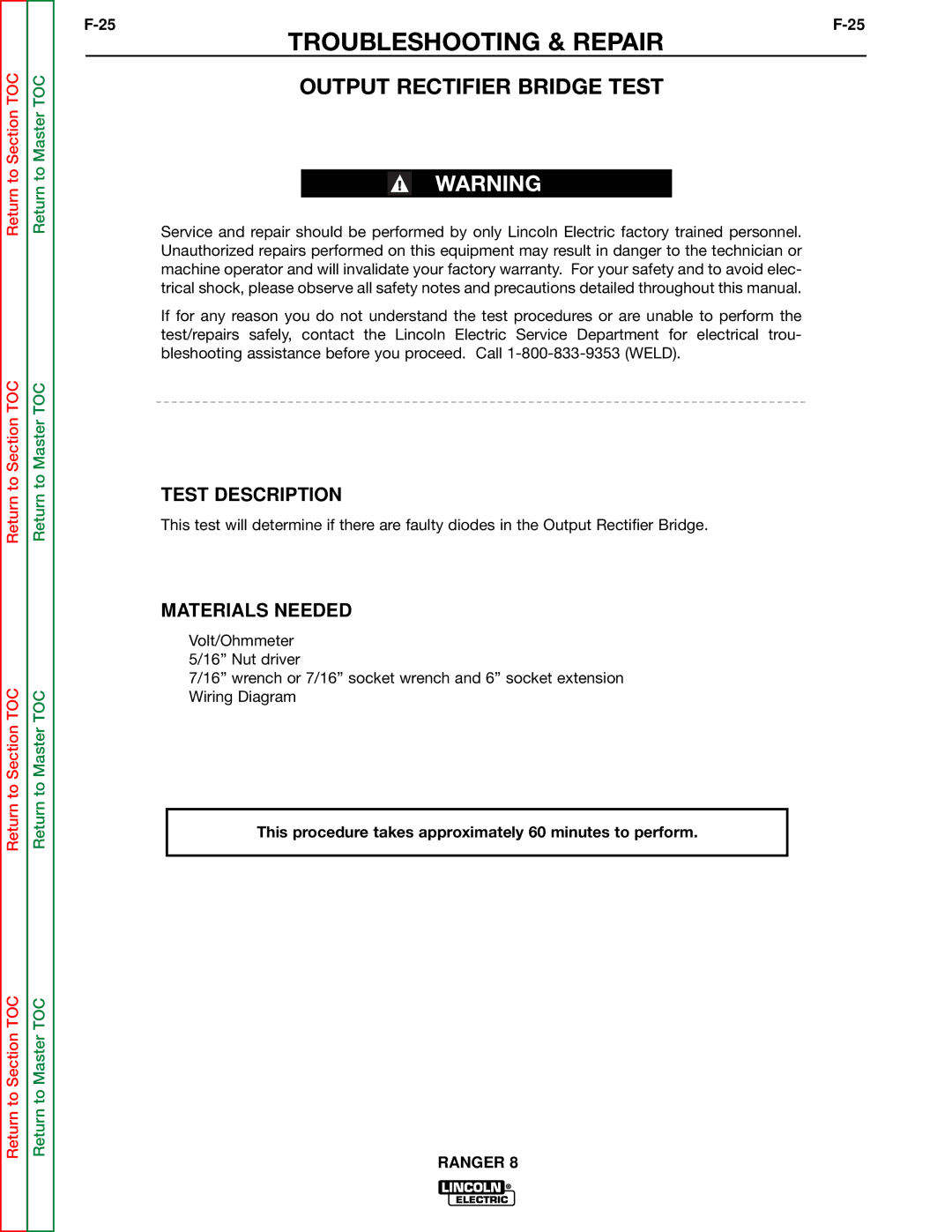 Lincoln Electric SVM107-B service manual Output Rectifier Bridge Test, Test Description 