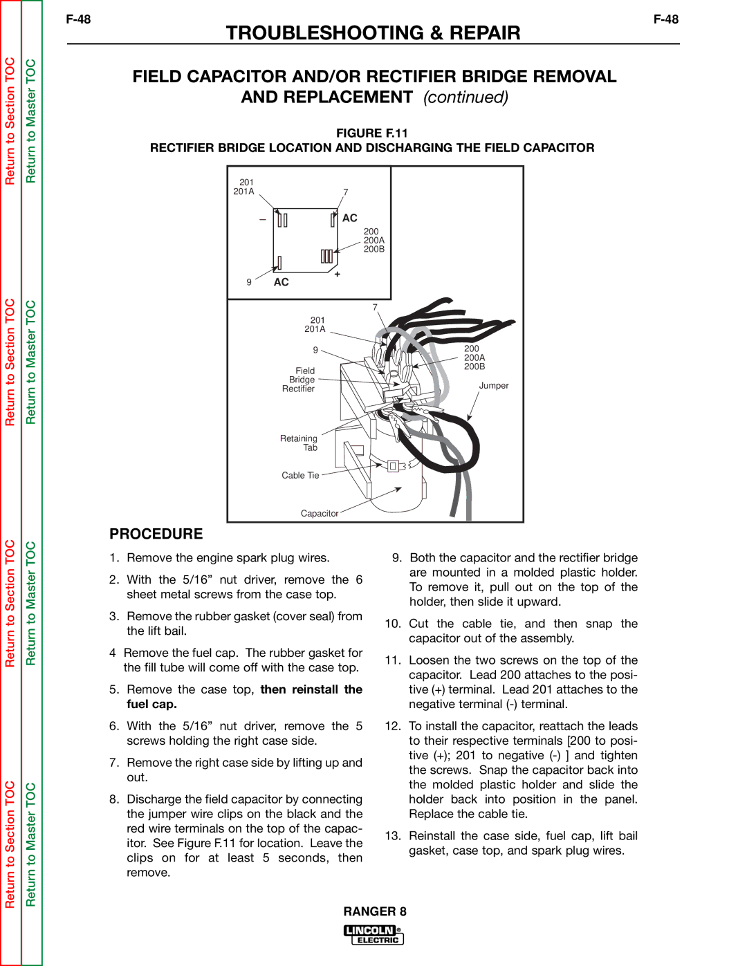 Lincoln Electric SVM107-B service manual Field Capacitor AND/OR Rectifier Bridge Removal, Replacement 