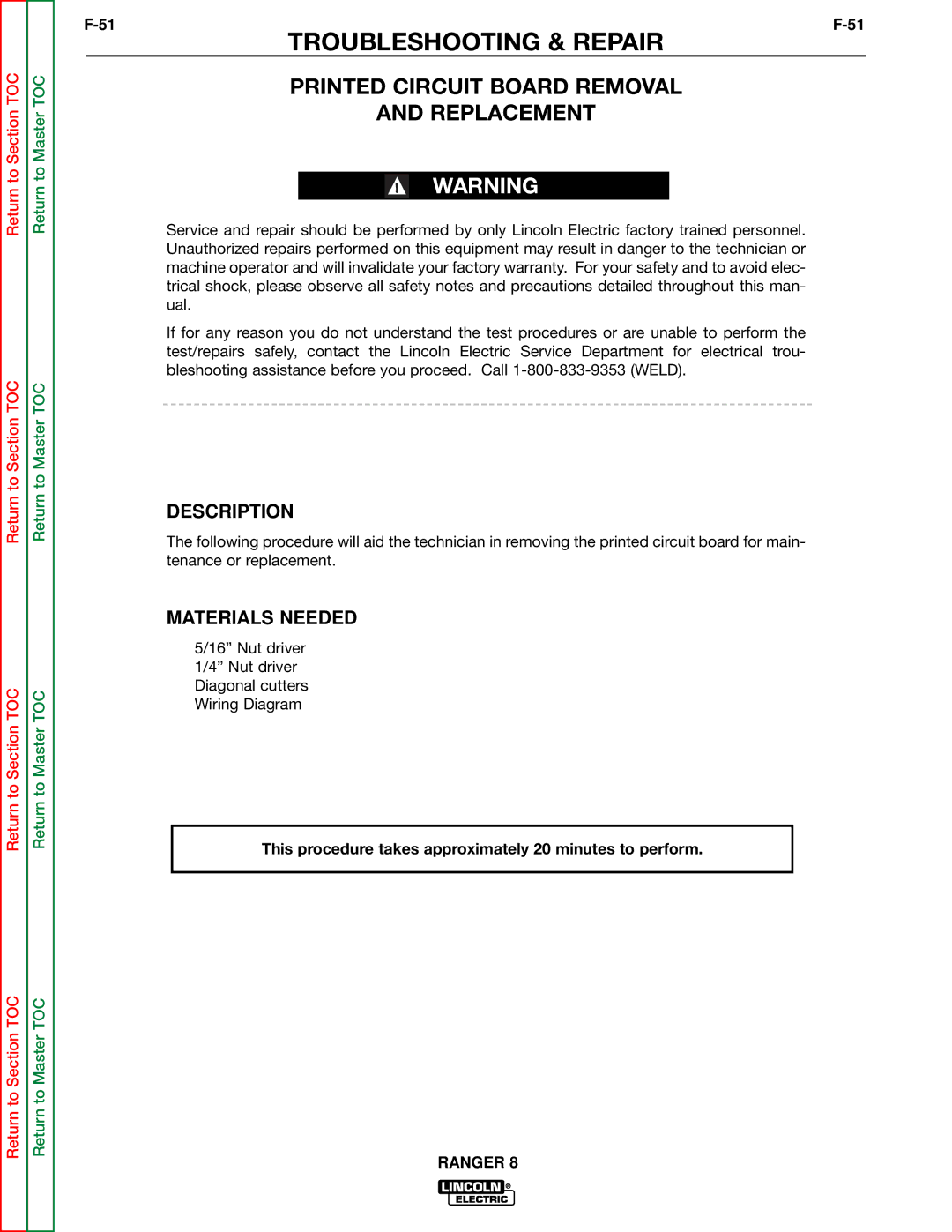 Lincoln Electric SVM107-B service manual Printed Circuit Board Removal Replacement, Description 