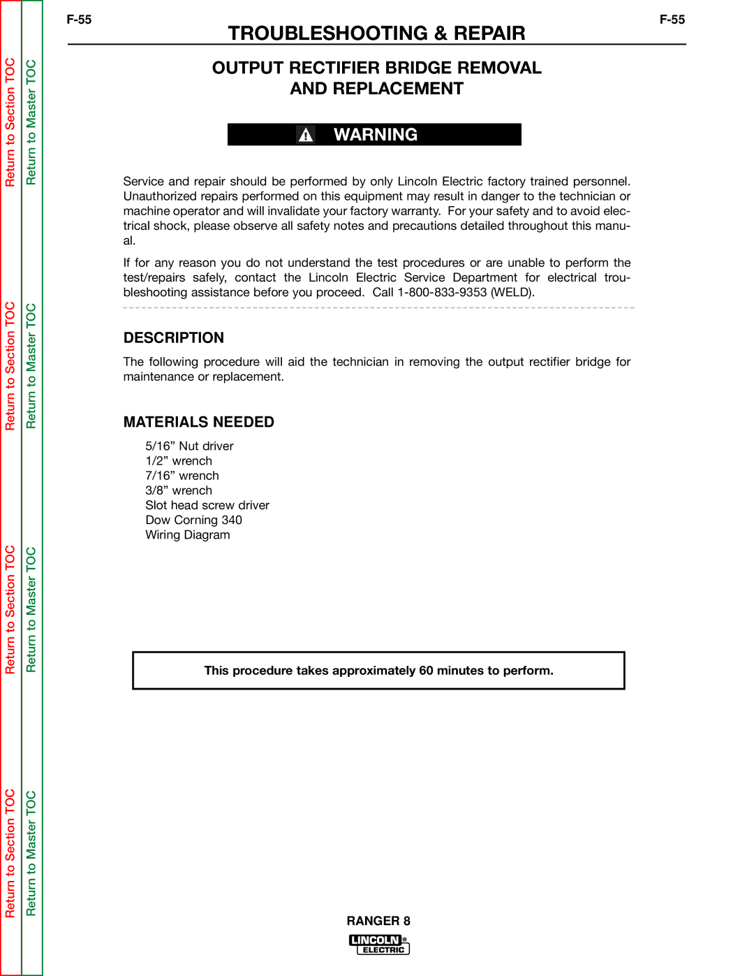 Lincoln Electric SVM107-B service manual Output Rectifier Bridge Removal Replacement, Description 