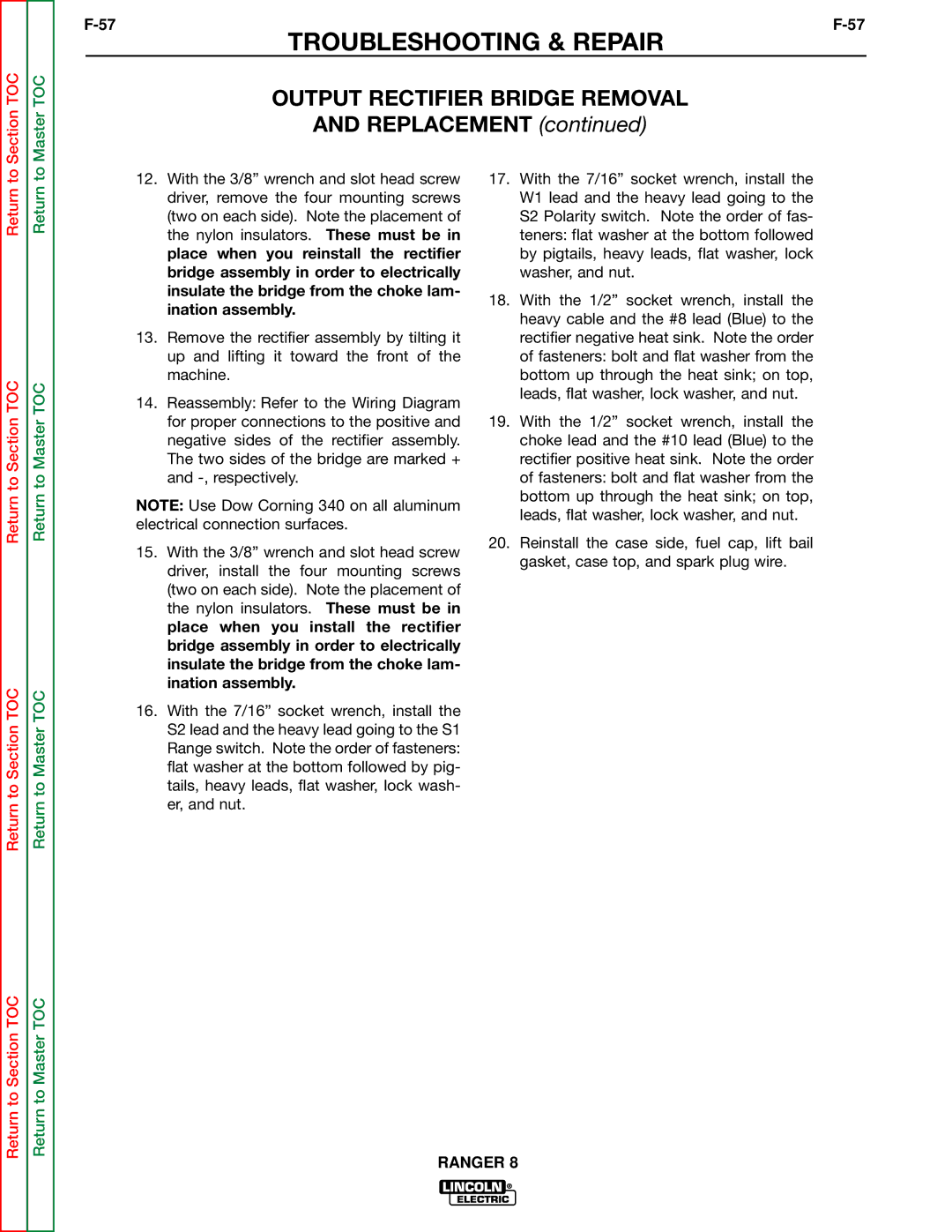 Lincoln Electric SVM107-B service manual Section TOC 