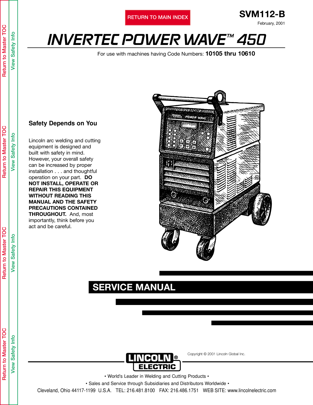 Lincoln Electric SVM112-B service manual Invertec Power Wavetm, Safety Depends on You 