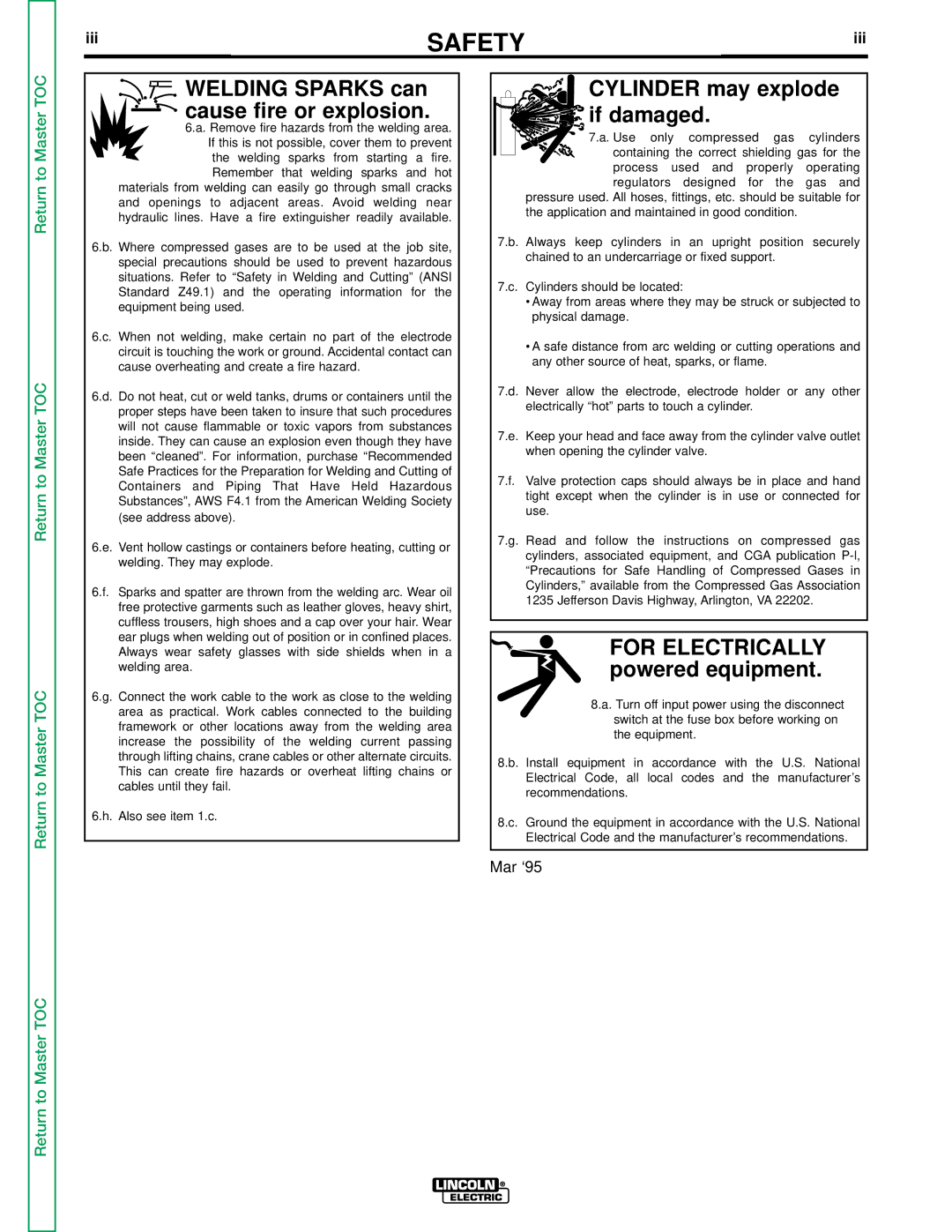 Lincoln Electric SVM112-B service manual Welding Sparks can cause fire or explosion 