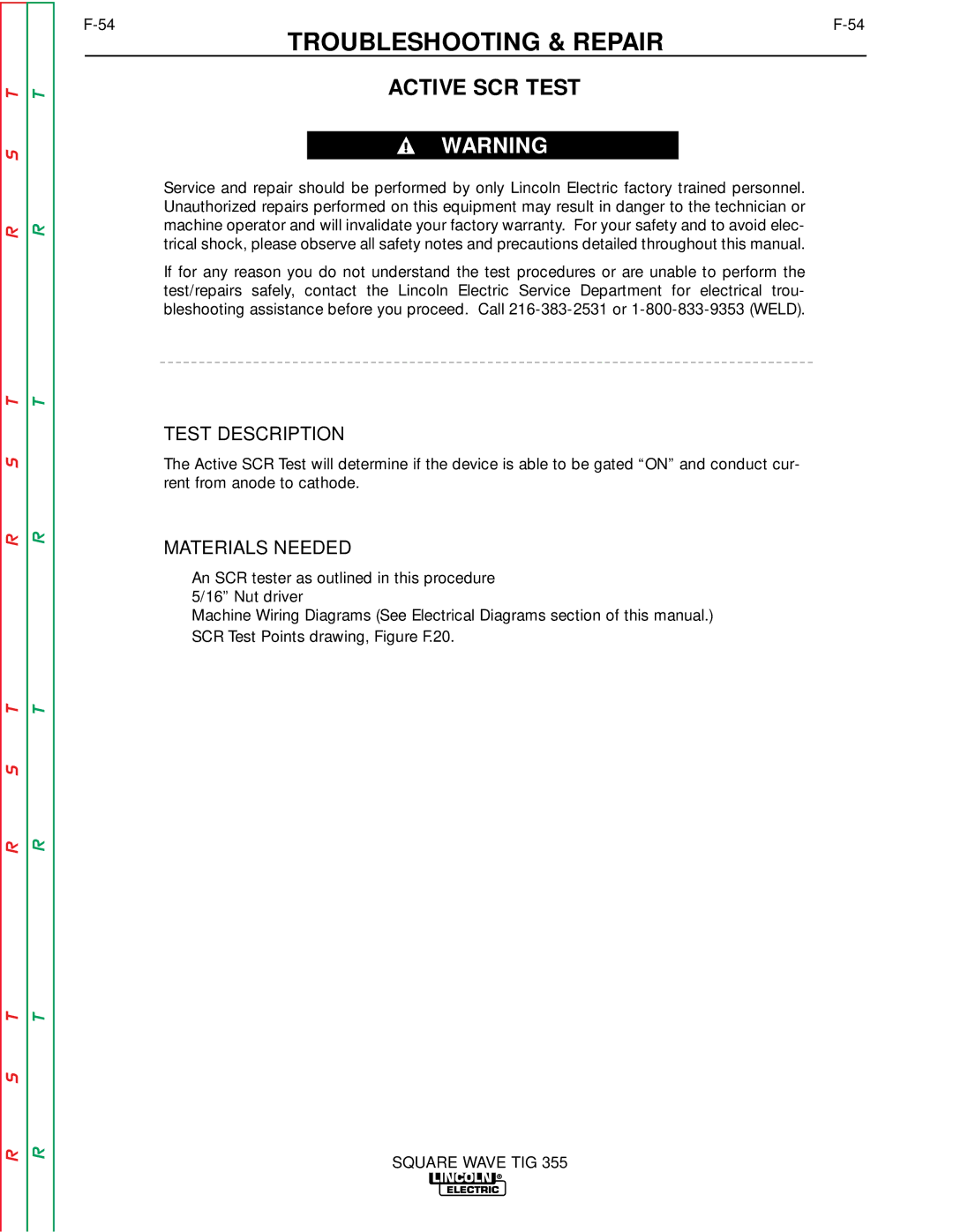 Lincoln Electric SVM118-A service manual Active SCR Test, Test Description 