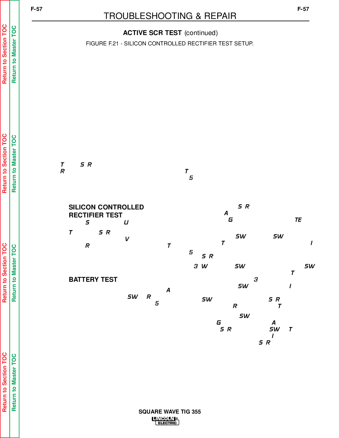 Lincoln Electric SVM118-A service manual Silicon Controlled Rectifier Test, Battery Test 