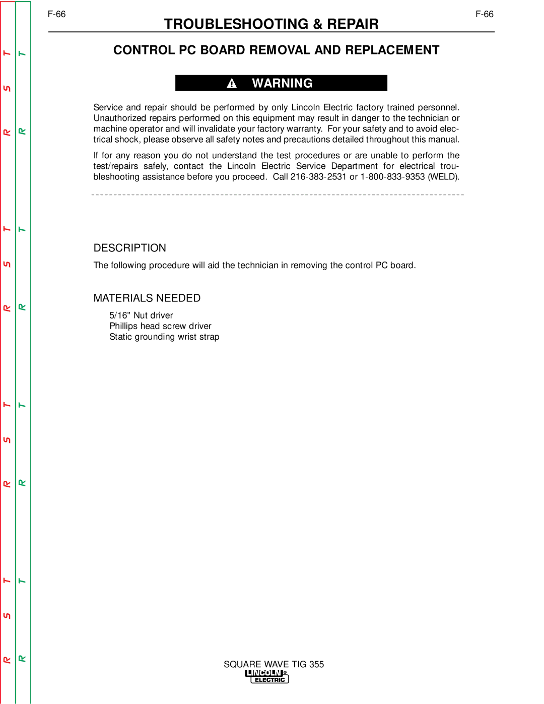 Lincoln Electric SVM118-A service manual Control PC Board Removal and Replacement, Description 