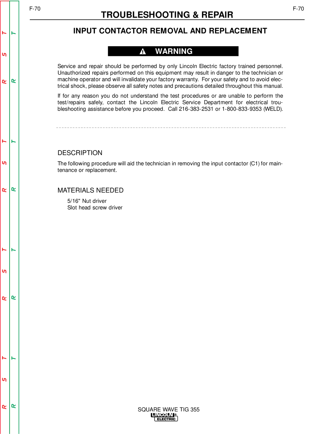 Lincoln Electric SVM118-A service manual Input Contactor Removal and Replacement 