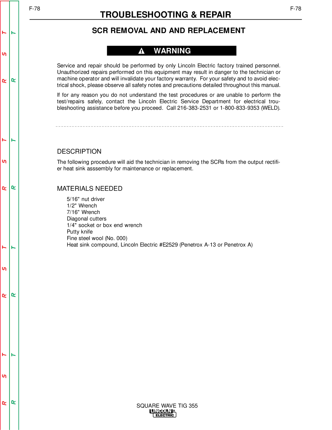 Lincoln Electric SVM118-A service manual SCR Removal and and Replacement, Description 