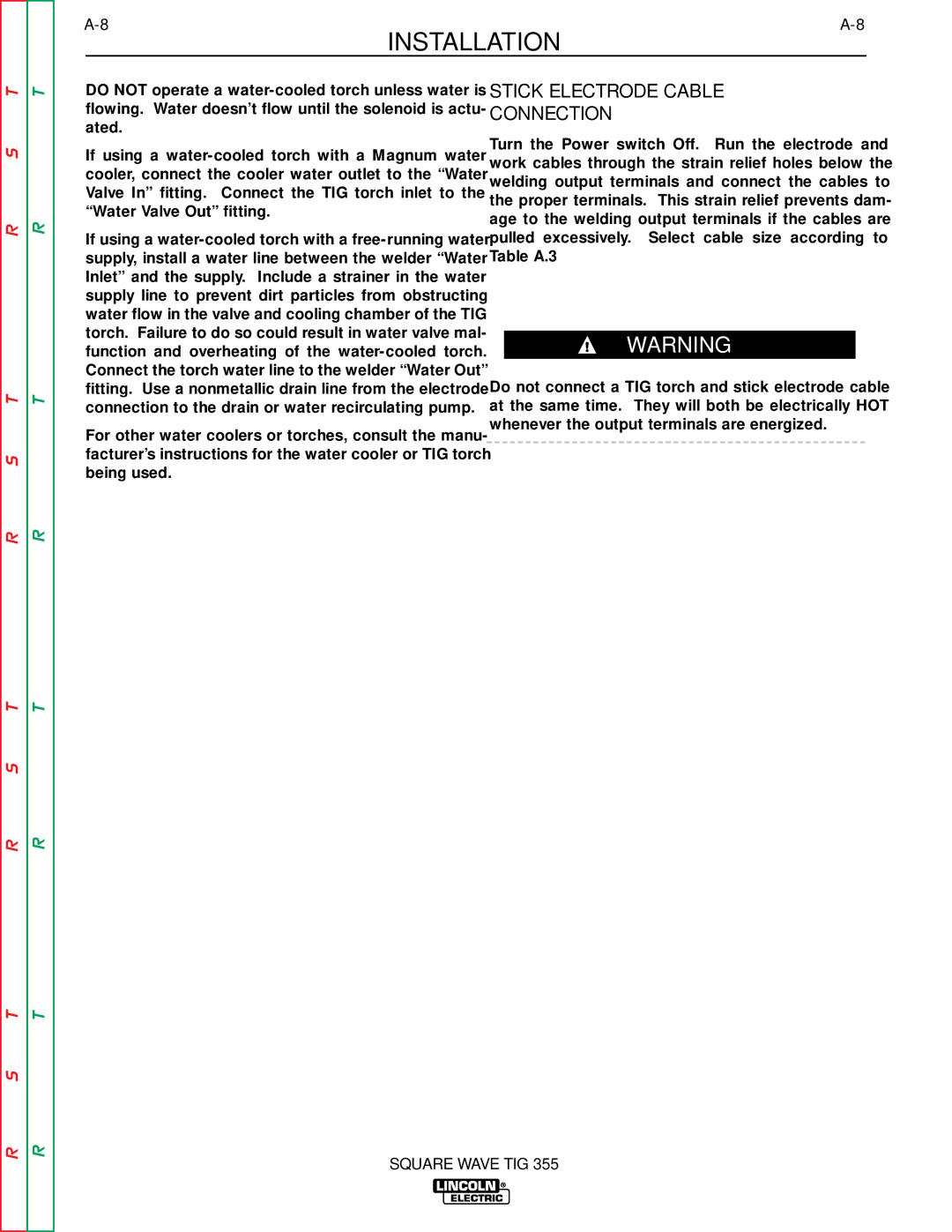 Lincoln Electric SVM118-A service manual Stick Electrode Cable Connection 