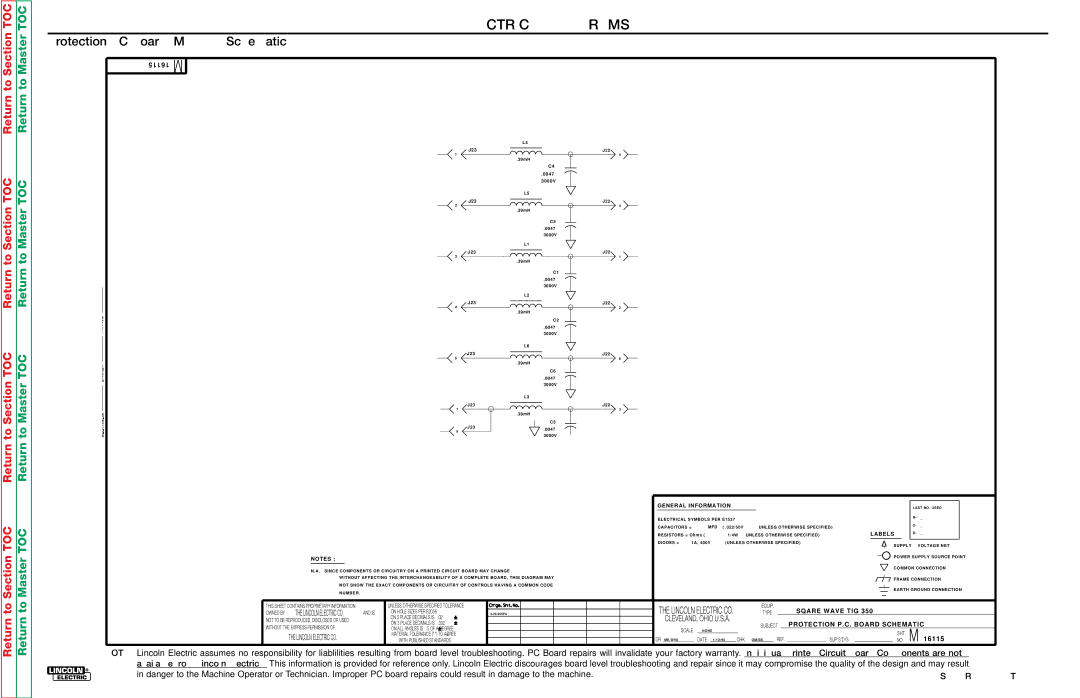 Lincoln Electric SVM118-A service manual Protection PC Board M16062 Schematic 