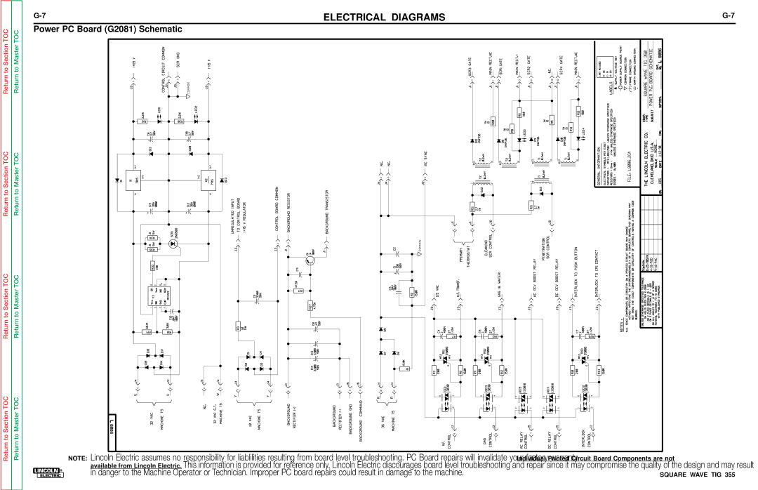 Lincoln Electric SVM118-A service manual Power PC Board G2081 Schematic 