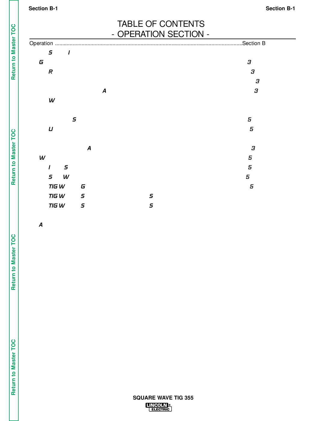 Lincoln Electric SVM118-A service manual Table of Contents Operation Section 