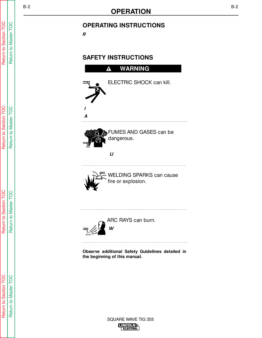 Lincoln Electric SVM118-A service manual Operating Instructions, Safety Instructions 