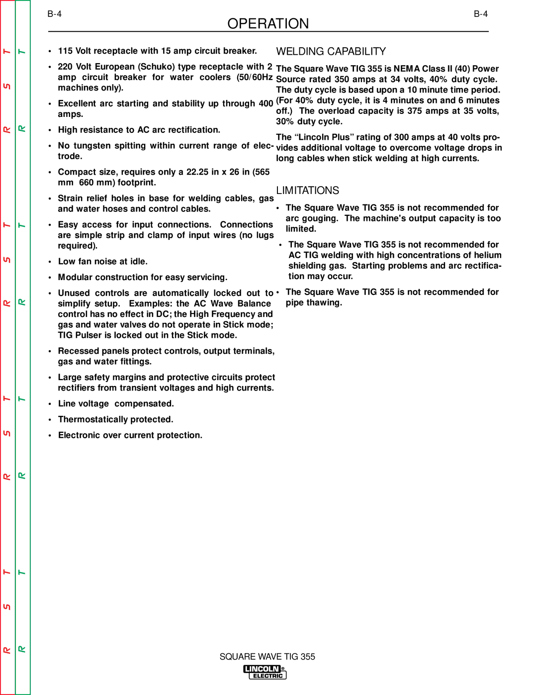 Lincoln Electric SVM118-A service manual Welding Capability, Limitations 