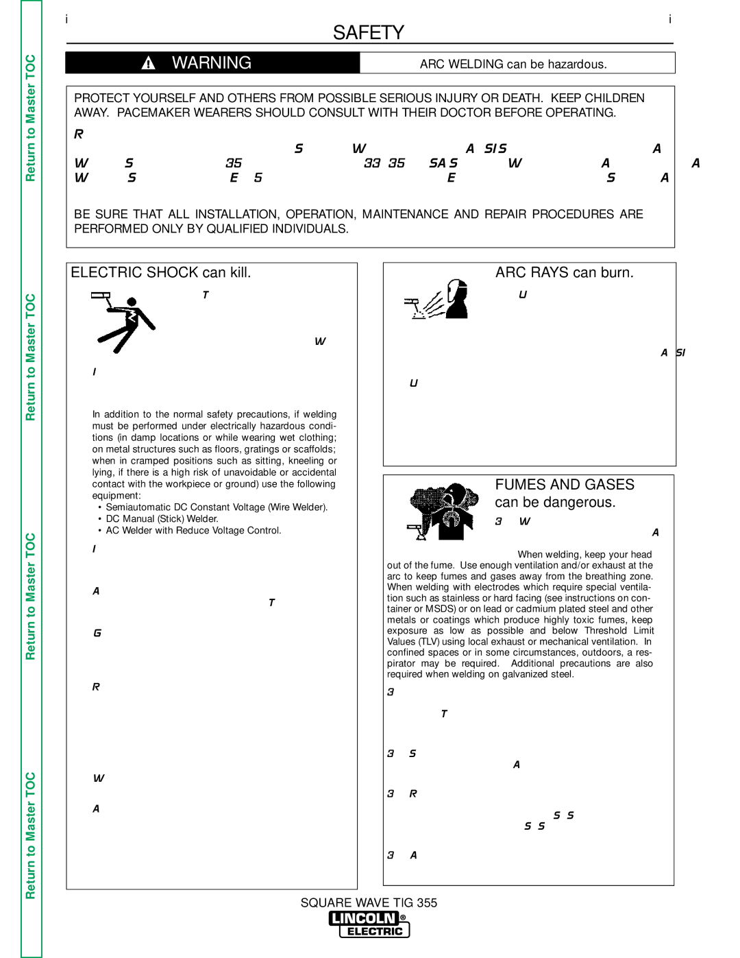 Lincoln Electric SVM118-A service manual Safety, ARC Welding can be hazardous 