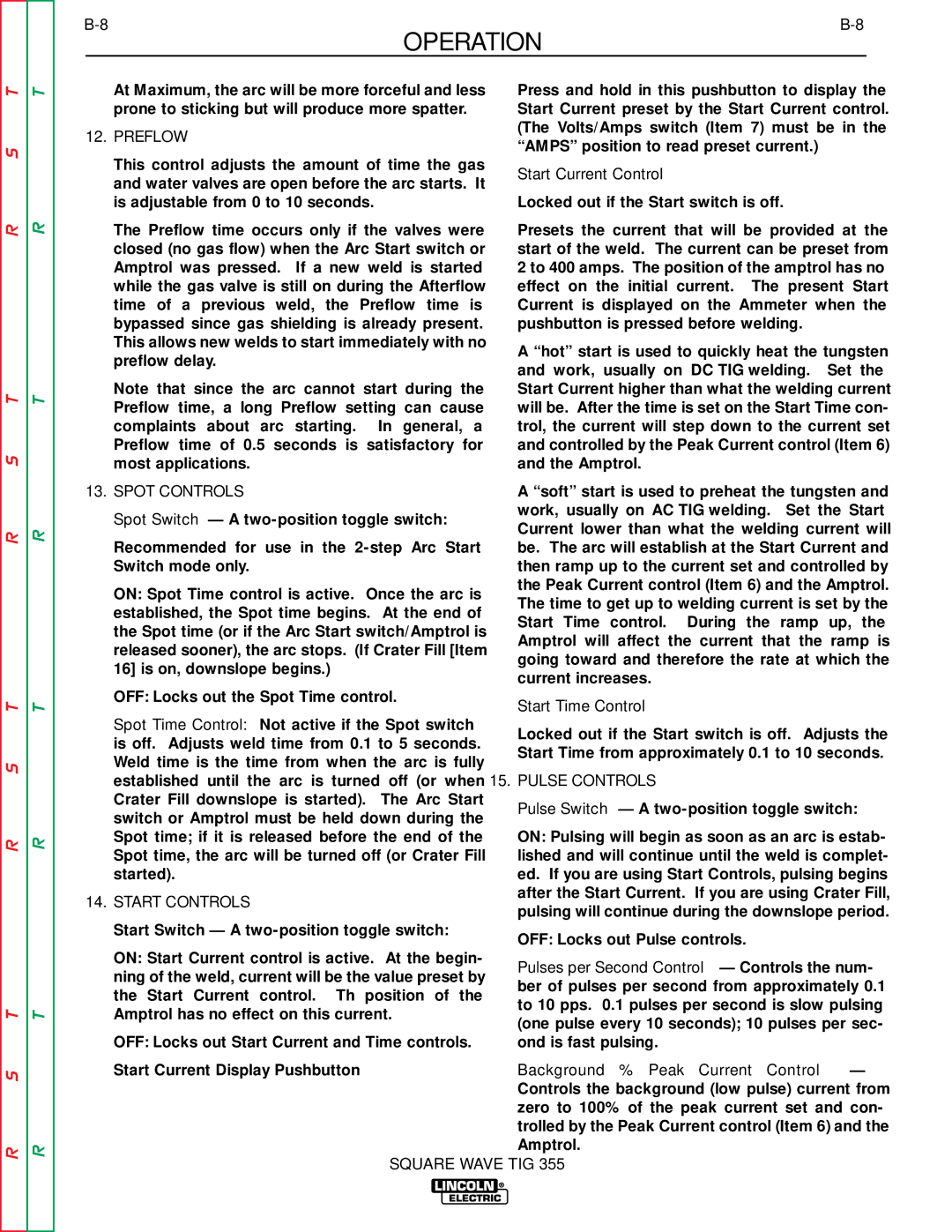 Lincoln Electric SVM118-A service manual Spot Controls, Pulse Controls, Start Controls 