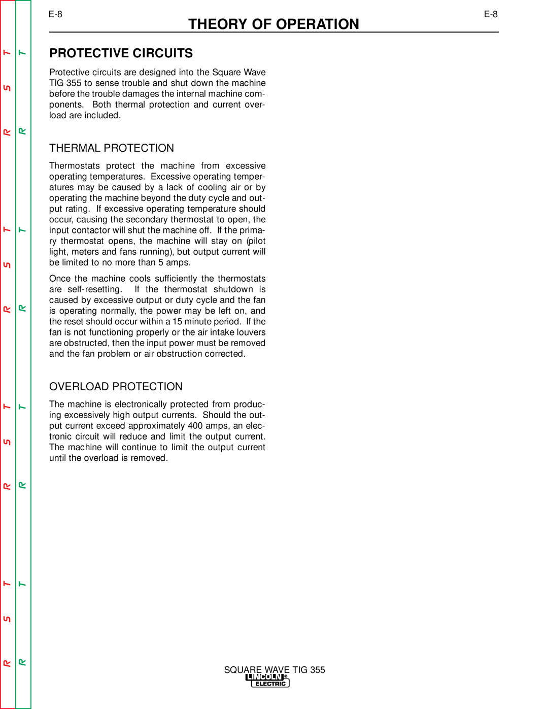 Lincoln Electric SVM118-A service manual Protective Circuits, Thermal Protection, Overload Protection 