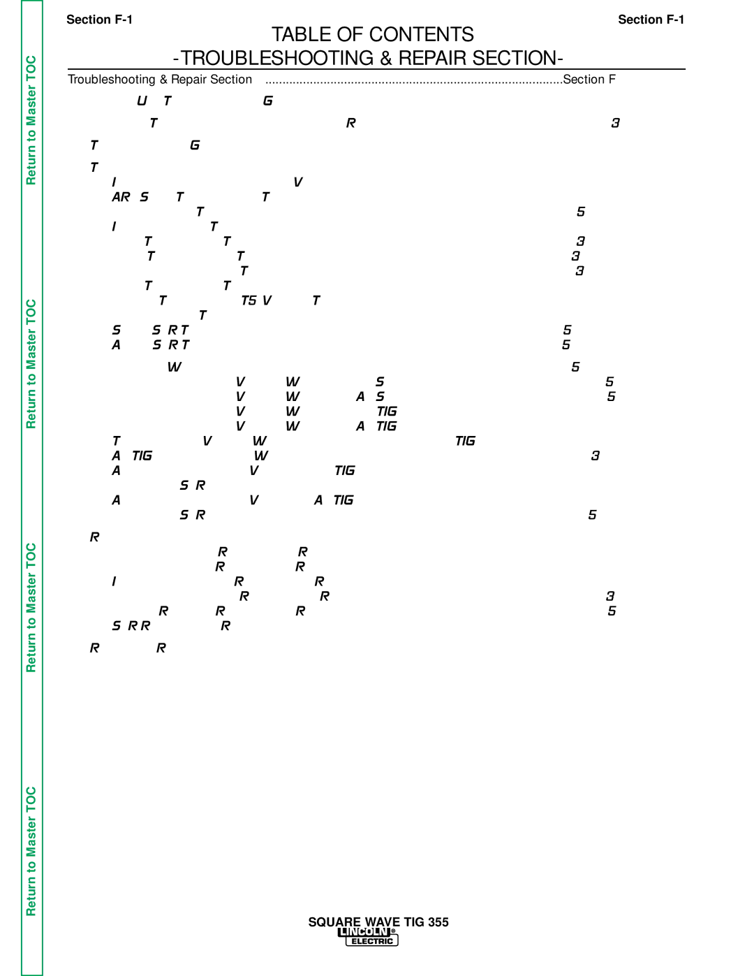 Lincoln Electric SVM118-A service manual Table of Contents Troubleshooting & Repair Section 