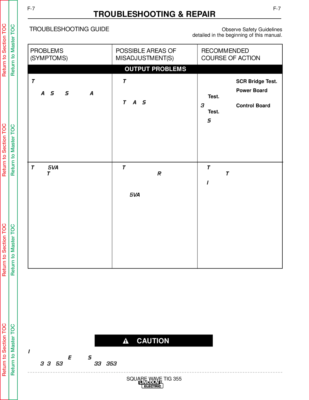 Lincoln Electric SVM118-A service manual Machine shuts off pilot light Input voltage may be too 