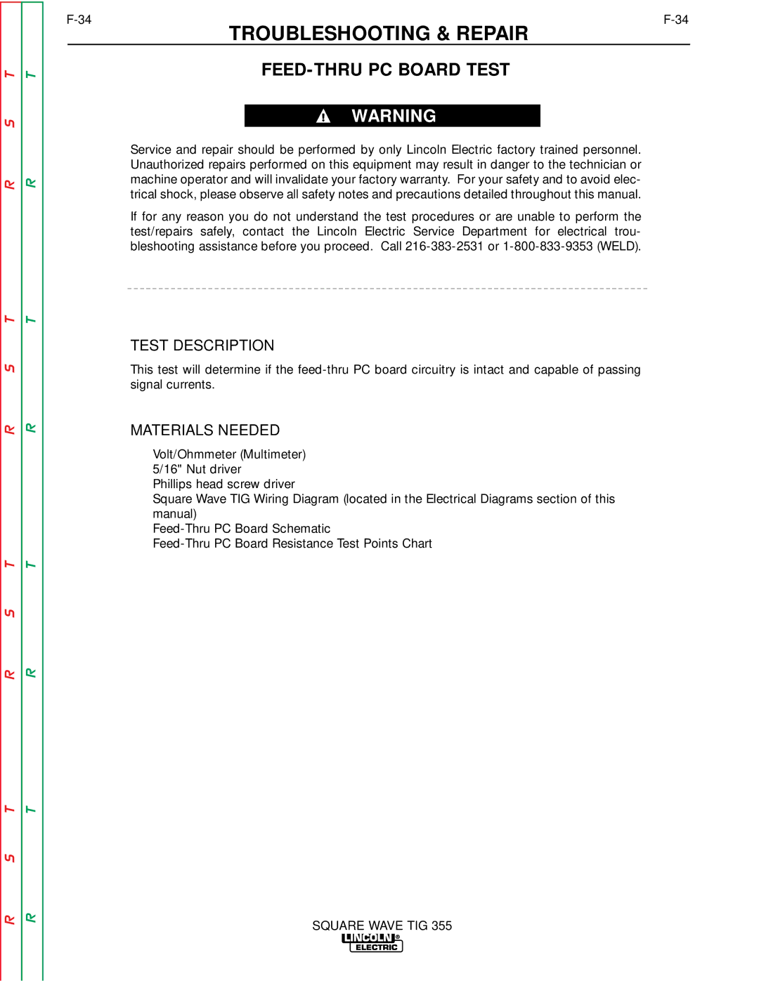 Lincoln Electric SVM118-A service manual FEED-THRU PC Board Test 