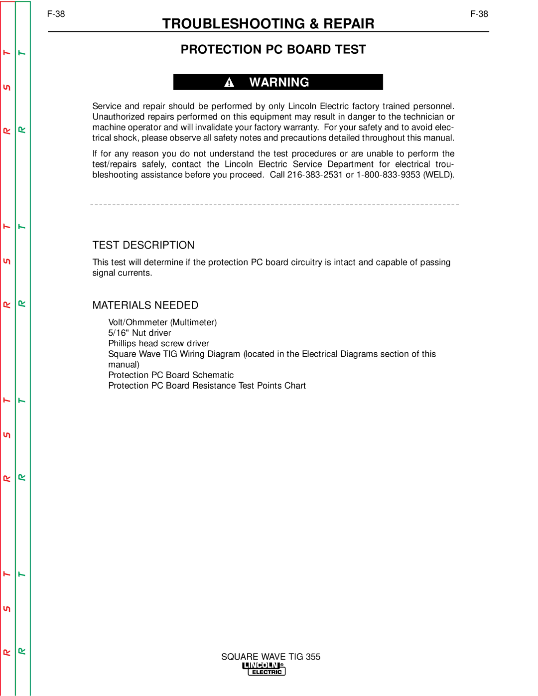 Lincoln Electric SVM118-A service manual Protection PC Board Test, Test Description 