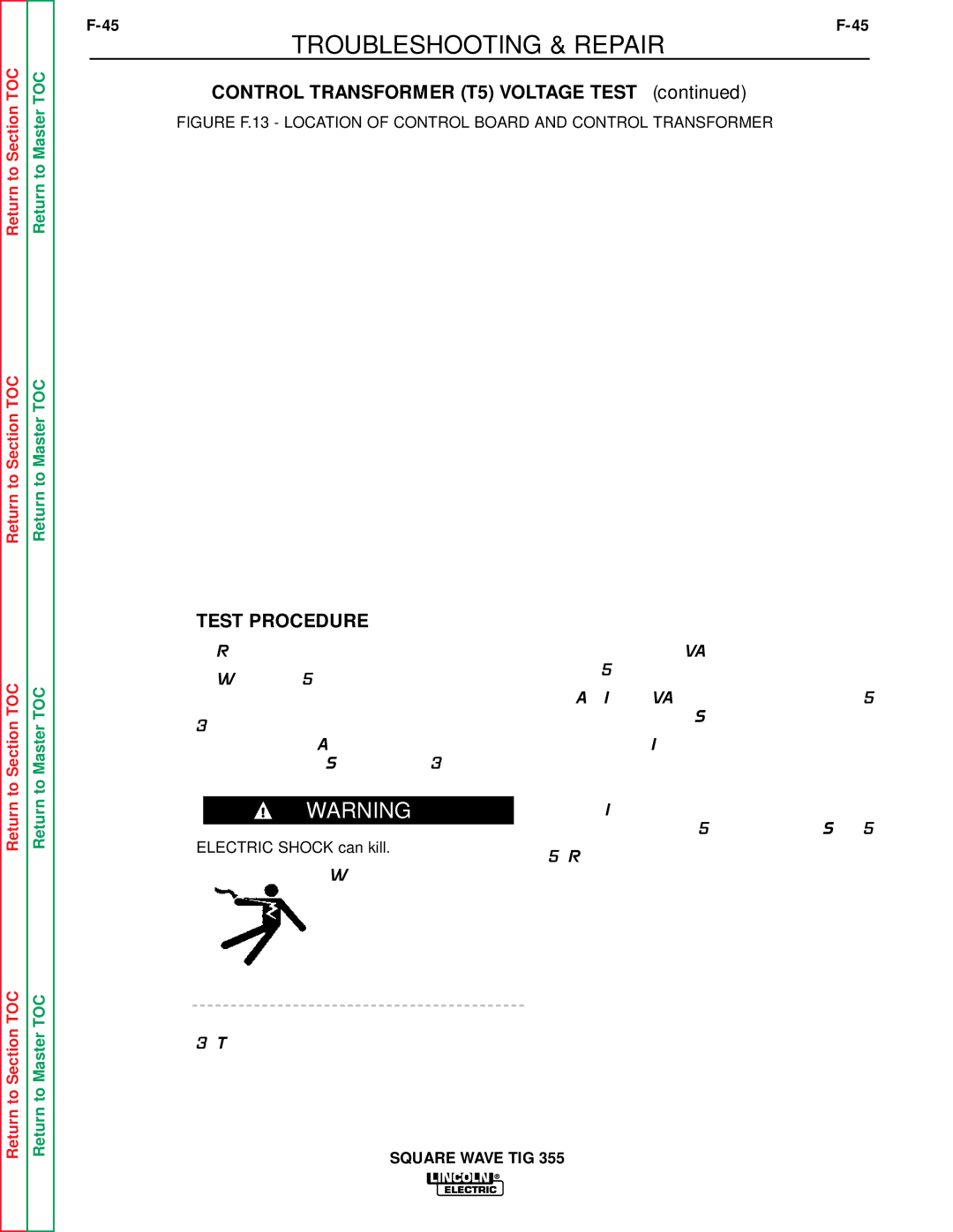 Lincoln Electric SVM118-A service manual Control Transformer T5 Voltage Test 