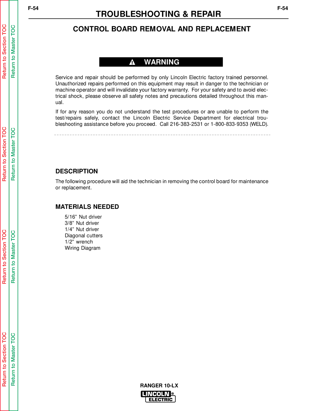 Lincoln Electric SVM120-A service manual Control Board Removal and Replacement, Description 