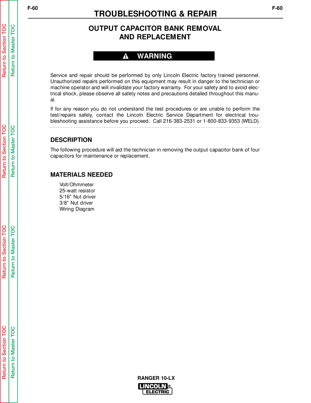 Lincoln Electric SVM120-A service manual Output Capacitor Bank Removal Replacement, Description 